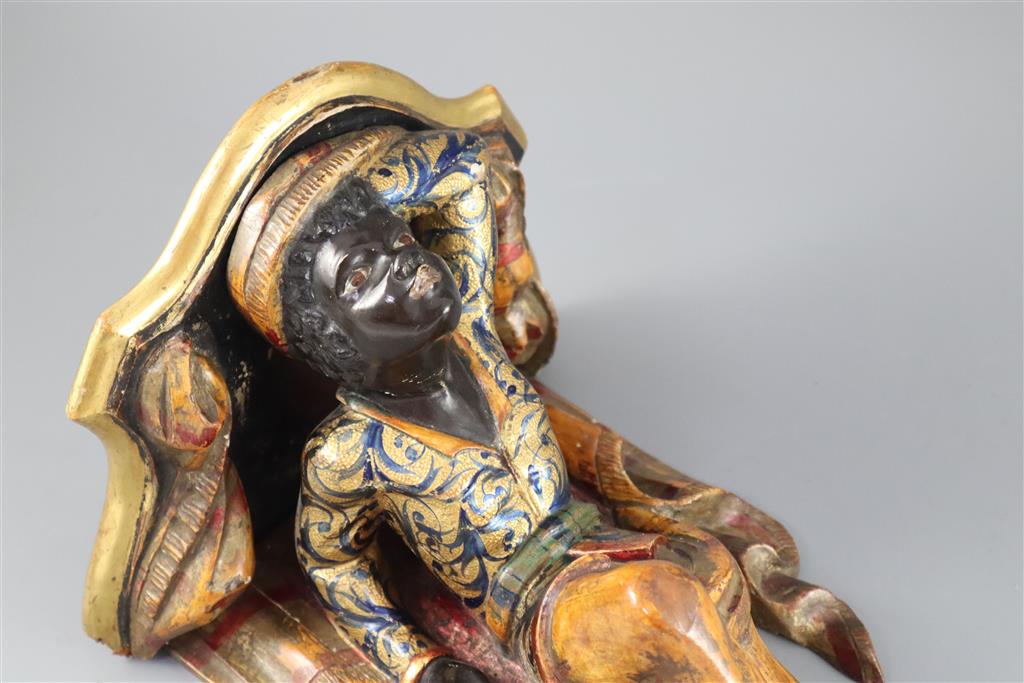 A late 19th century Venetian Blackamoor wall bracket, height 13.5in.